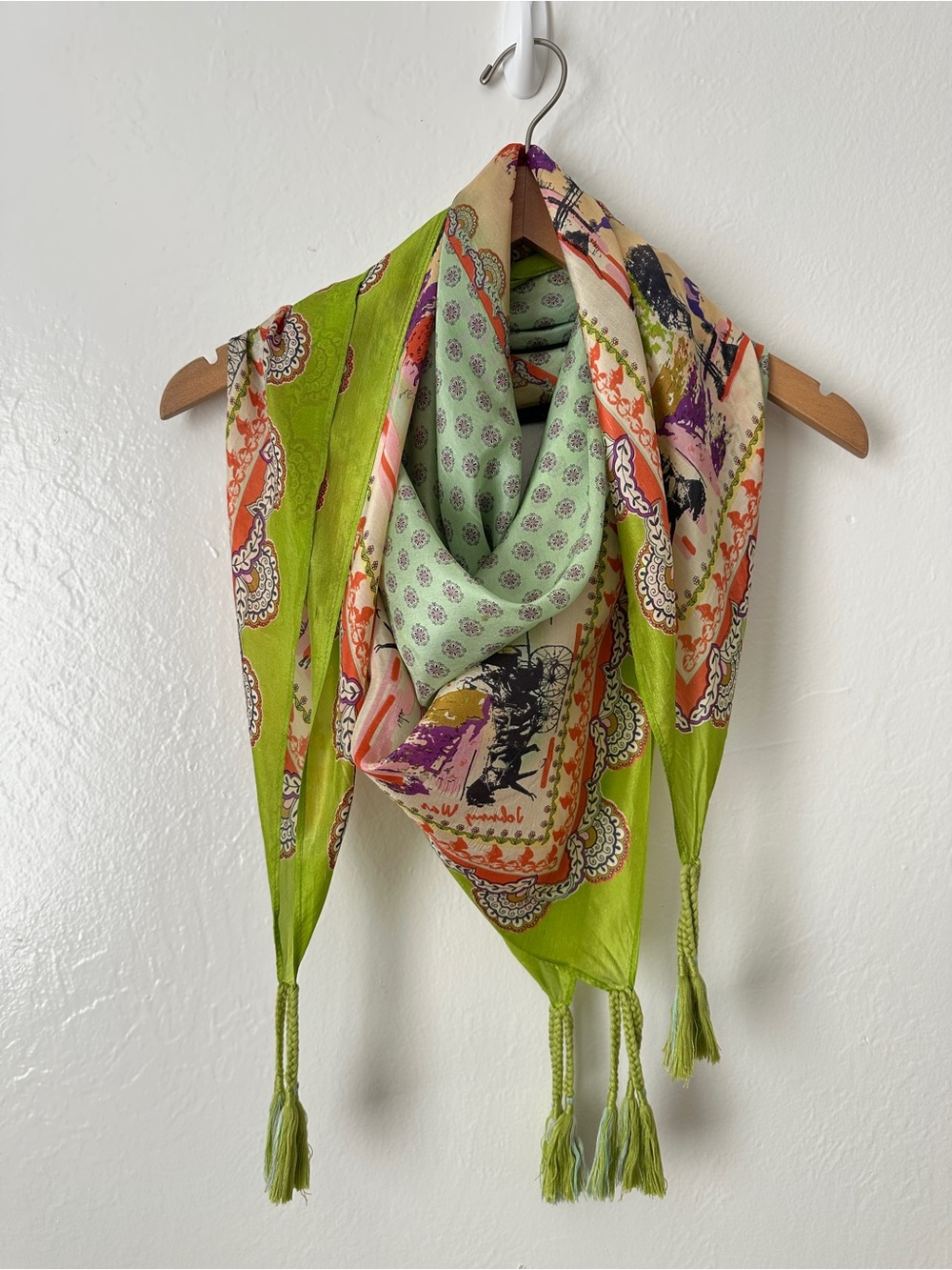 Johnny Was Silk Floral Tassel Scarf